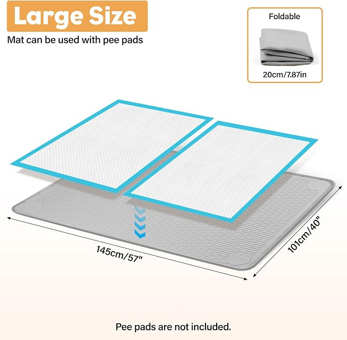 57" x40" Pee Pad Holder for Dogs Puppy Pad Holder Light Grey | Extra Large Silicone Pee Tray for Dog Training Floor Protection Raised Edge Dog Potty Tray, No Pee Pads