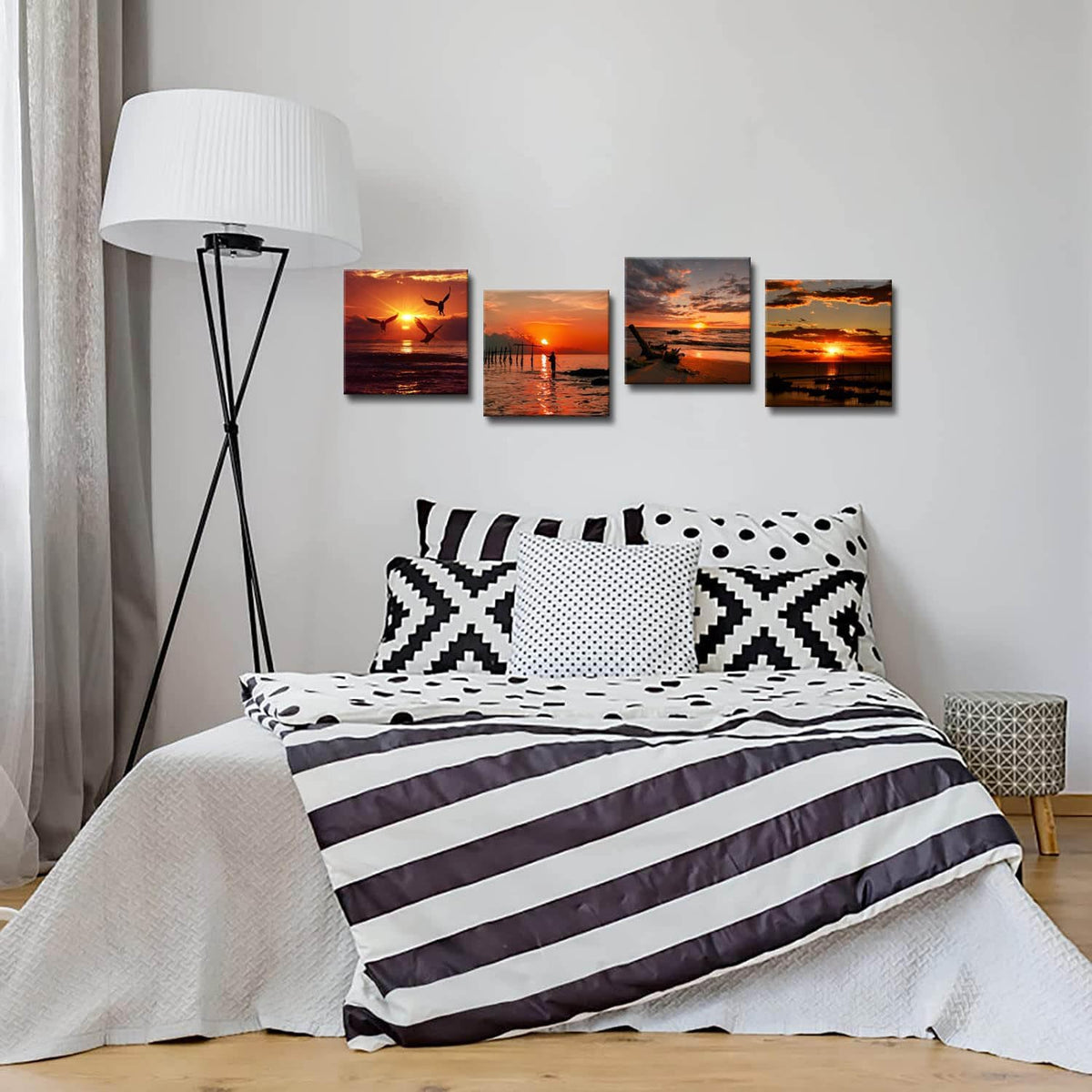 Yxbhhym-Black and Red Ocean Wall Art Beach Pictures Sea Sunset Wall Art Sunrise canvas prints photos Seascape poster painting Framed wall decor Bedroom Living Room Decor Bathroom Accessories