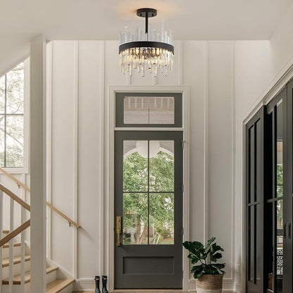 Black Semi Flush Mount Ceiling Light Fixture, Foyer Kitchen Lighting Fixtures Ceiling Modern Hallway Light Fixtures Ceiling Mount Lights for Bedroom, Bathroom, Laundry Room, Entryway, Hallway