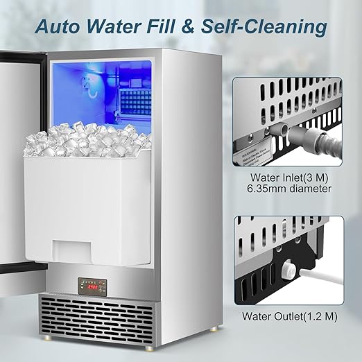 Commercial Ice Maker Machine 120 LBS/24H, 60 LBS Cold Preservation Bin