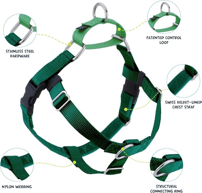 2 Hounds Design Freedom No Pull Dog Harness, Adjustable Harness and Leash Set, Easy Walking & Comfortable Control, Fits Small, Medium & Large Dogs, Solid Colors, Made in USA, 1" LG, Kelly Green