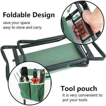 BDL Garden Kneeler and Seat, Upgraded Folding Bench Stool Portable Kneeler, Sturdy Gardening Tools with 2 Free Tool Pouch, Detachable Belt, A Pair of Garden Gloves, EVA Kneeling Pad