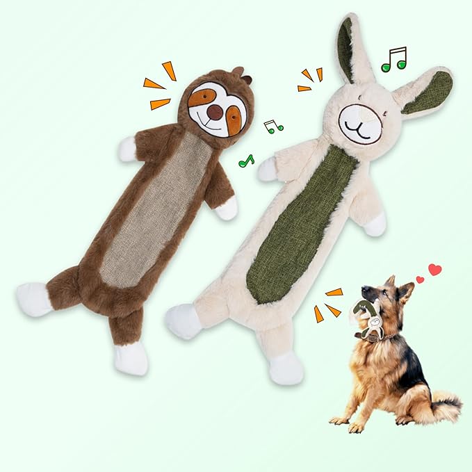 2 Pack Crinkle Squeaky Dog Toys for Aggressive Chewers, Less Stuffed Dog Toy to Keep Them Busy, Plush Interactive Pet Toys for Dogs, Tough Chew Toys for Small Medium Large Dogs