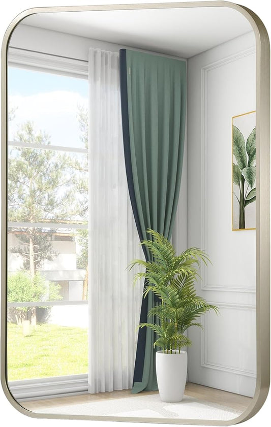 24x32 Inch Brushed Nickel Bathroom Mirror, Framed Rectangle Mirror