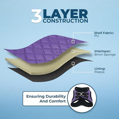 Best Pet Supplies - All Weather Mesh / Plush, Reflective, No Pull Harness for Small, Medium Dogs, Cats - Secure with Hook & Loop Fastener, Buckle, Double D-Rings - Purple Faux Leather, S
