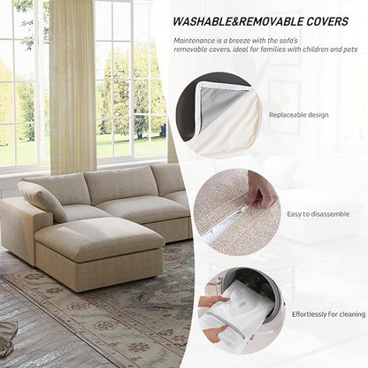 160" Cloud Couch Modular Sectional Sofa for Living Room,L Shaped Sofas with Storage Ottoman,Down Filled Convertible 6 Seater, Covers Washable&Replaceable (Khkai)