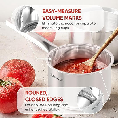 SUNHOUSE – 3 Quarts Stainless Steel Sauce Pan