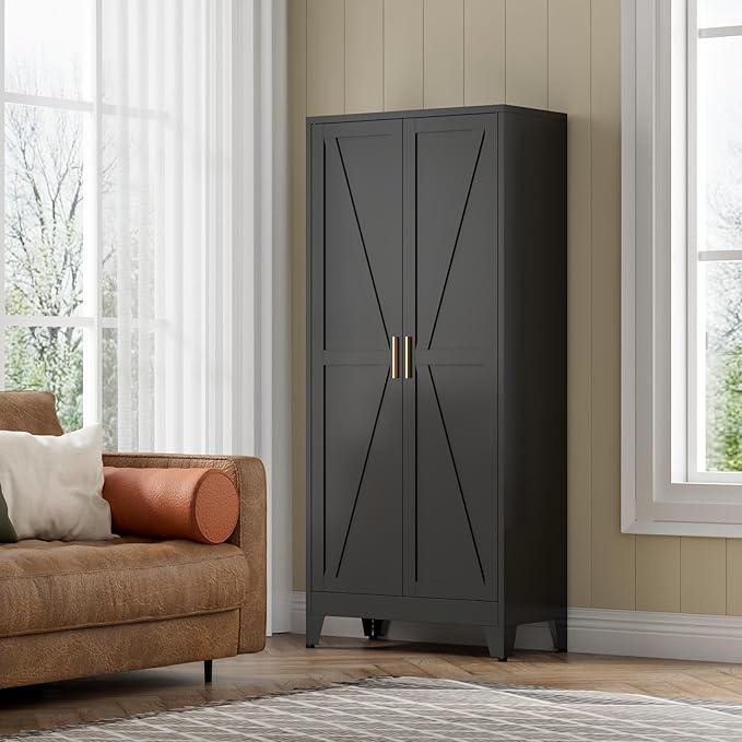 COFaR Black Farmhouse Storage Kitchen Pantry Cabinet