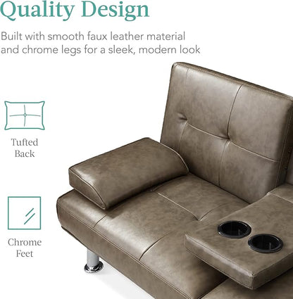 Best Choice Products Faux Leather Upholstered Modern Convertible Futon, Adjustable Folding Sofa Bed, Guest Bed w/Removable Armrests - Gray