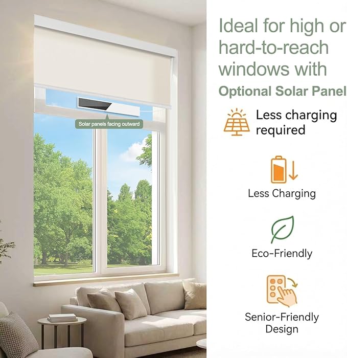 Tipiace Motorized Blinds with Remote Window Roller Shade Wireless Rechargeable