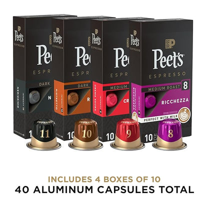 Peet's Coffee, Dark and Medium Roast Espresso Capsules Variety Pack, Compatible