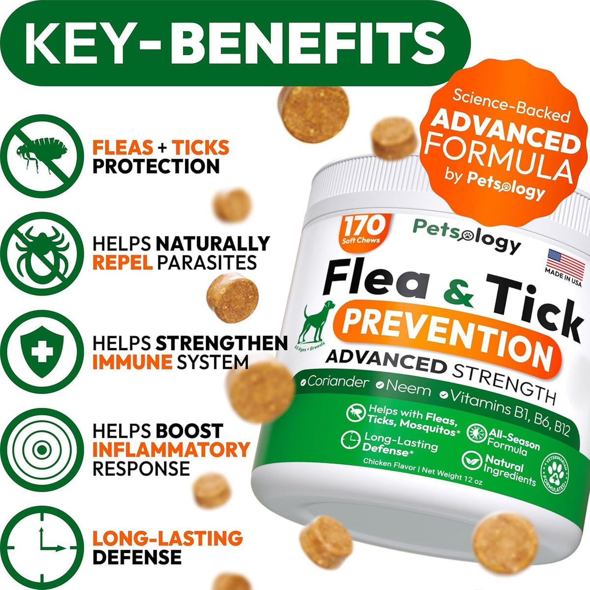 (2 Pack) Flea and Tick Prevention for Dogs Pills - 340 Chews - Natural Dog Flea & Tick Control - Oral Defense Treatment for Dogs Supplement - Vet Formulated - All Breeds & Ages - Made in USA