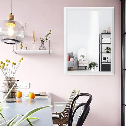 Amorho Bathroom Mirror, 24 X32 Inch White Thick Metal Framed Wall Mirrors