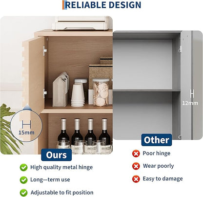 IDEALHOUSE Fluted Cabinet with Sliding Doors, Modern Wooden Storage Cabinet