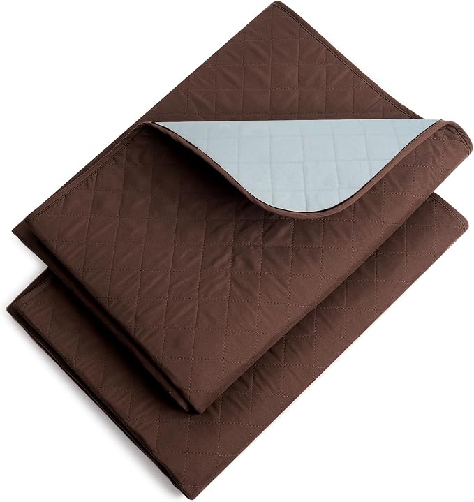 Hide Stains Bed Pads Washable Waterproof 34x36 Inch (2 Pack), Incontinence Bed Pads Washable, Bed Wetting, and Pet Protection, Brown – Ideal for Elderly, Adults, Kids and Pets