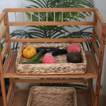 Water Hyacinth Woven Serving Tray Rectangular Hand-Woven Wicker Storage Trays for Coffee/Breakfast/Dessert/Fruit/Bread (Original Color - Small)