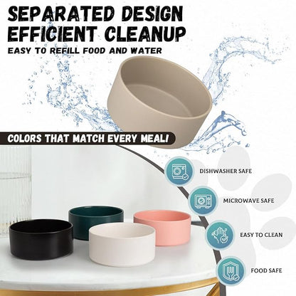 Raised Ceramic Dog Bowl Set with Stand, 2 Cups Elevated Dog Food Stand | 6.1'' Single Dog Food or Water Bowl Set, Non-Slip Dog Feeding Dishes for Small to Medium Breeds, 28.75 OZ, Grey