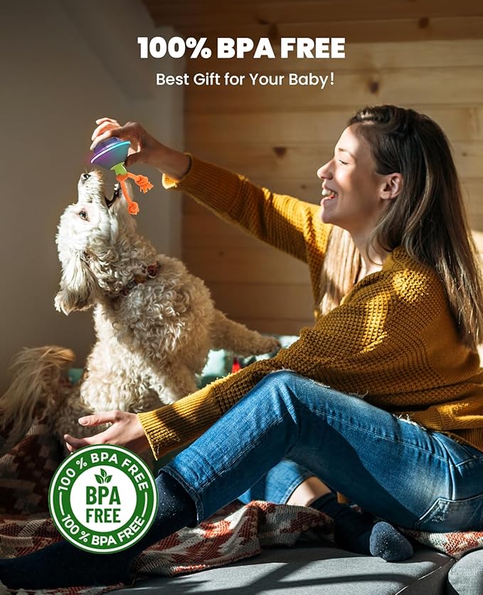 Interactive Dog Toys, Automatic Moving and Rolling LED Light Up Dogs Ball with Rope, Motion-Activated Wicked Ball for Small Medium Pup, Stimulation Toy for Boredom Relief