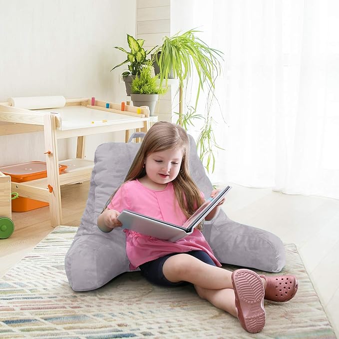 Nestl Reading Pillow with Shredded Memory Foam, Designed for Sitting Up in Bed and Couch, Back and Arms Adjustable Support for Adult & Teens Backrest Pillows for Reading, Washable Cover, Grey Lavender
