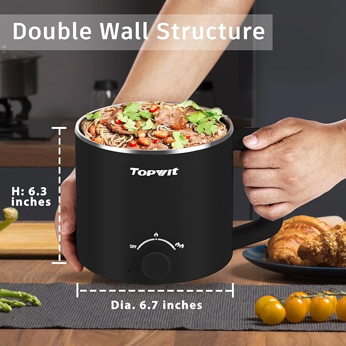 Topwit Hot Pot Electric with Steamer, 1.6L Ramen Cooker, Electric Pot