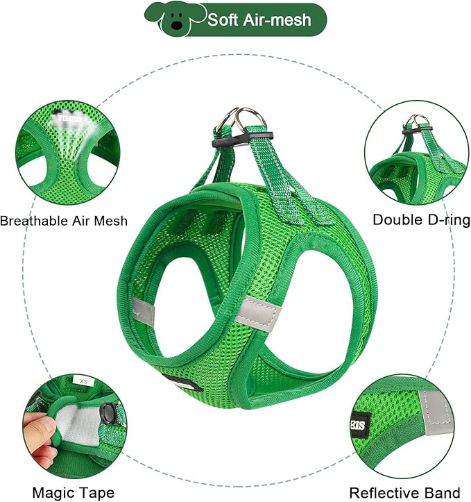 YIMEIS Dog Harness and Leash Set, No Pull Soft Mesh Pet Harness, Reflective Adjustable Puppy Vest for Small Medium Large Dogs, Cats (Green, X-Small (Pack of 1)
