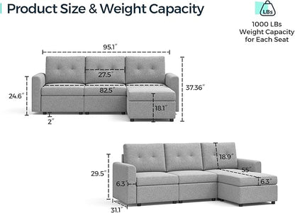 LINSY HOME Modular Sectional Sofa Oversized, Removable Cover Living Room Couches with Storage Deep Seat & Ottoman Chaise L/U Shaped Sofa Modern Couch (Beige, 3 Seats & 1 Ottoman)