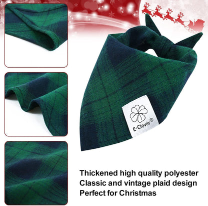 E-Clover Dog Bandanas & Matching Scrunchie Set Plaid Dog Bibs Scarf Boy Triangle Kerchief Bandana for Small Dogs Puppy Birthday Gifts Pet Owner Mom Green Fall