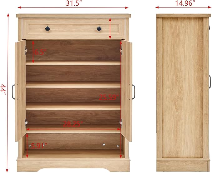 SOOWERY Shoe Cabinet with Drawer, Farmhouse Shoe Storage Cabinet with Doors