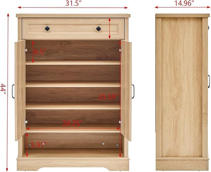 SOOWERY Shoe Cabinet with Drawer, Farmhouse Shoe Storage Cabinet with Doors