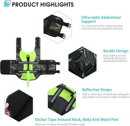 Shark Dog Life Vest for Swimming, Pet Life Vests for Boating, High Buoyant DogLife Jacket, Ripstop High Flotation Swimsui for Small, Medium, Large Dogs (Greenblack,XS)