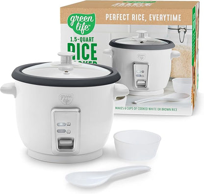 GreenLife Rice Cooker with Removable PFAS-Free Ceramic Nonstick Pot, 3-Cups