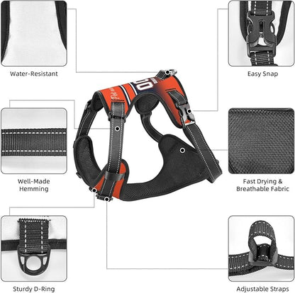 Custom Denver Dog Harness with Reflective Stripes Personalized Name and Number Dog Vest Harness with Pet Traction Rope for Small Medium Large Dog