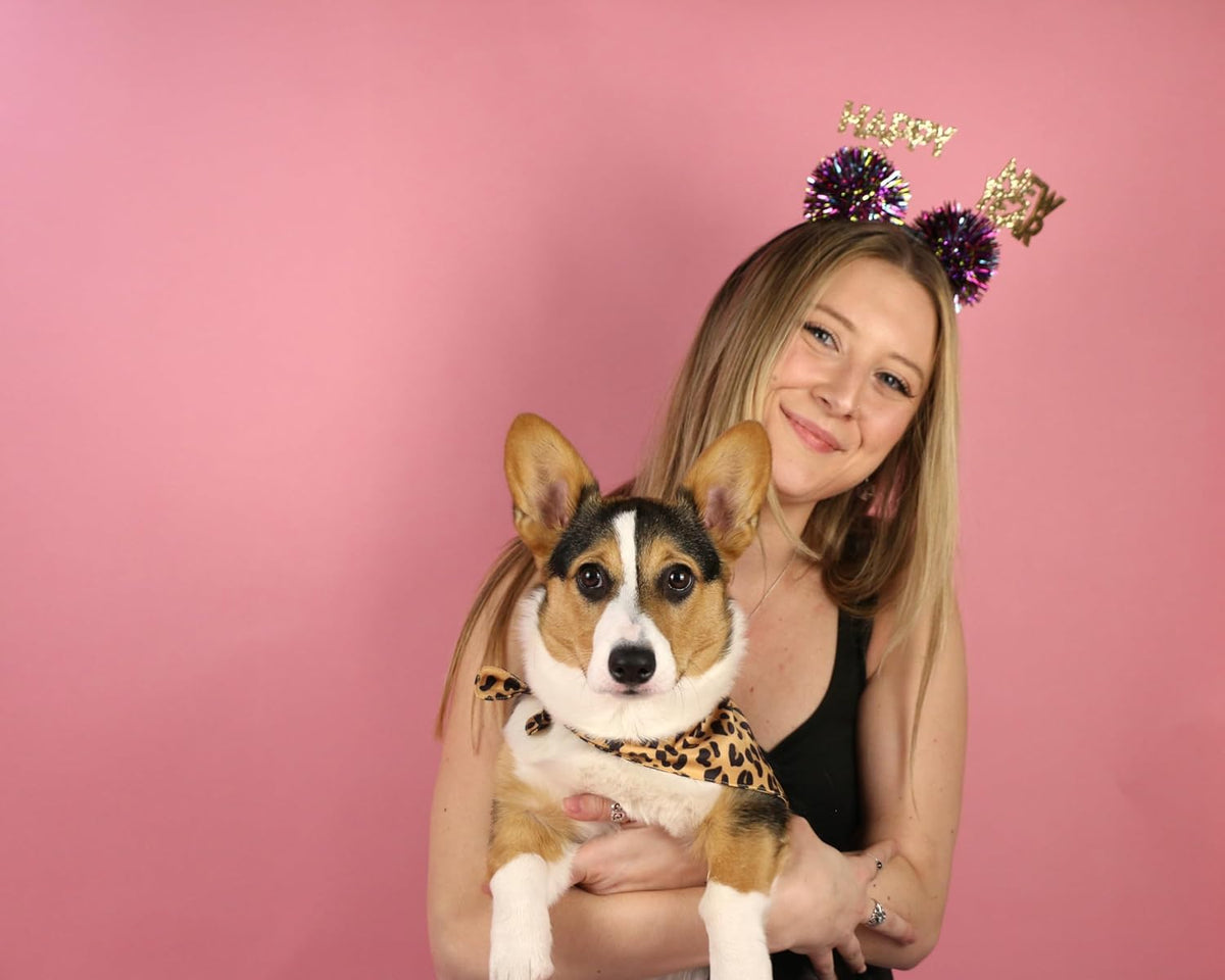 LunaMarie - Luxury Dog Bandanas - Cute Leopard Designs | Premium & Soft Poly Fabric | 100% Handmade Adjustable Shape Animal Print Pet Scarfs Small, Medium, Large (Leopard, Large)