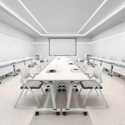 Folding Conference Room Tables, Flip Top Mobile Training Table with Wheels, Mobile Dynamic Meetings Training Tables, Portable Office Executive Desk, Rolling Seminar Meeting Table (3, White, 47.2in)