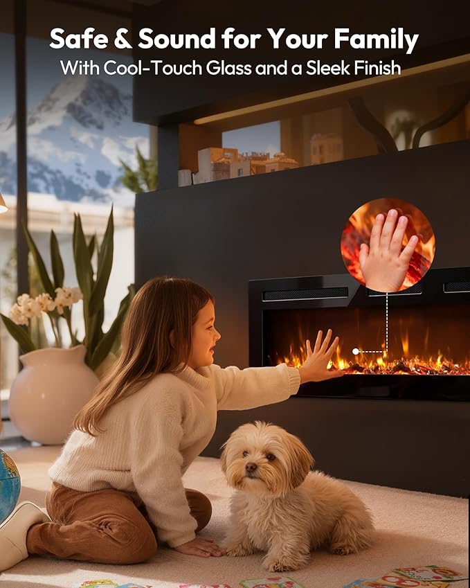 EUHOMY 60 Inch Electric Fireplace Recessed Wall Mounted
