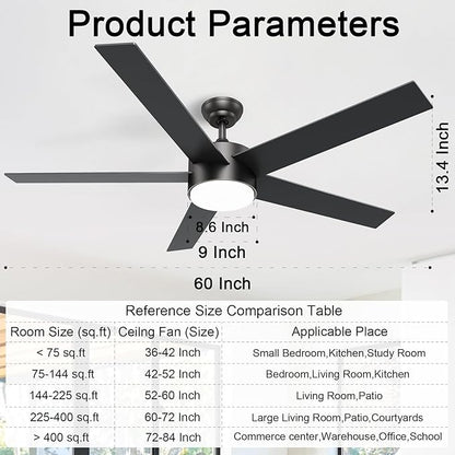 POCHFAN 60 Inch Black Ceiling Fans