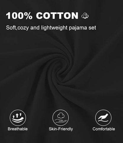 CF Women's 100% Cotton Pajama Sets Soft Short Sleeve Tops & Pants Comfy Sleepwear 2 Piece Lounge set with Pockets Loungewear