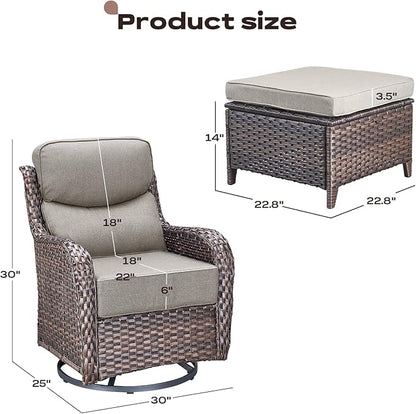 Rilyson Outdoor Patio Furniture Set - Weather Resistant Wicker,High Back,6 inch Cushions,4 Piece Patio Furniture Set with Swivel Rocker Chairs and Ottomans for Deck Porch Yard,Brown/Beige