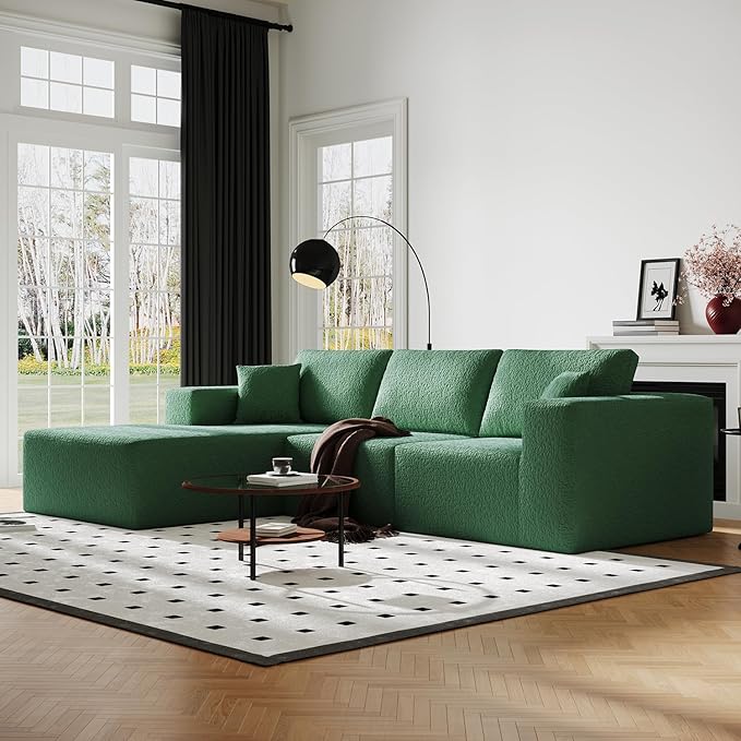 108" Cloud Modular Sectional Couch with L-Shape Chaise, Modern Sectional Sofa with Deep Seat Couch, Ultra Soft Knit Fabric Couches for Living Room, No Assembly Required, Left Facing Chaise (Green)