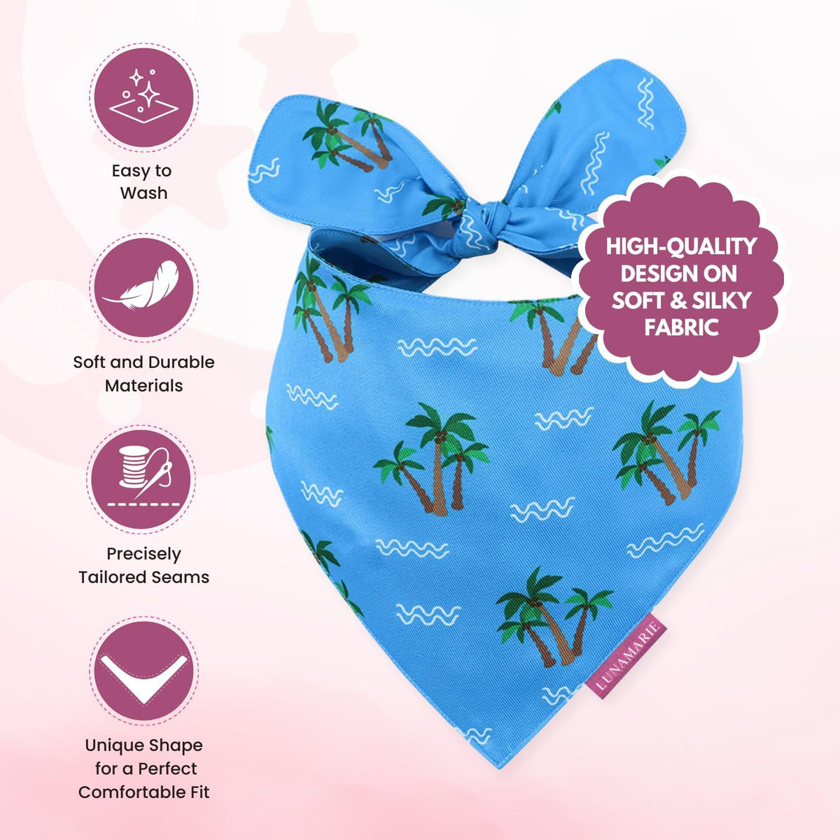 LunaMarie - Luxury Pet Birthday Bandanas -Premium & Silky Poly Fabric | 100% Handmade | Custom Shape Dual Layered (Playa Azul, Small)