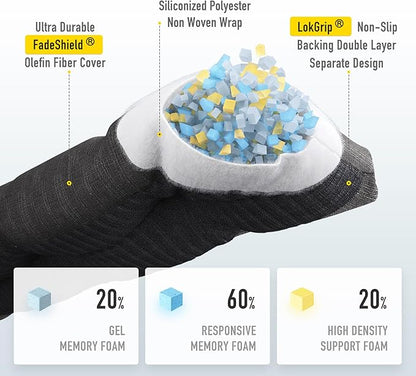SUNROX LokGrip Non Slip Tufted Memory Foam Bench Cushion, FadeShield Water Resistant Durable Thicken Outdoor/Indoor Bench Seat Pads 59x16x4 inch, Midnight