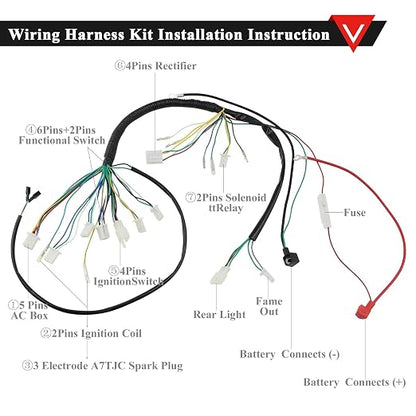 PRO BAT Full Electrics Wiring Harness Kit | for 50cc 70cc 90cc 110cc 125cc Chinese ATV Quad Bike 4 Wheeler Baja SunL Taotao Coolster JCL with CDI Coil Magneto Stator