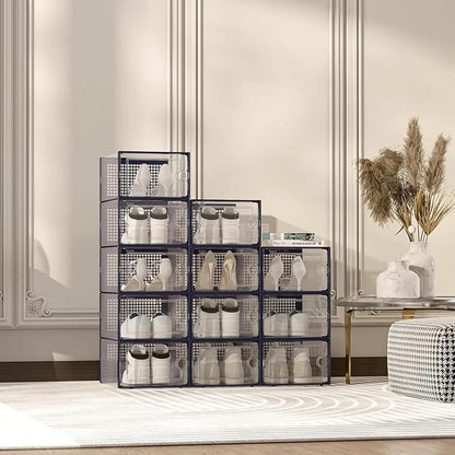 Kuject X-Large Shoe Storage Boxes Organizers Clear Plastic Stackable 12 Pack
