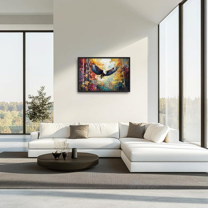 Extra Large Framed Bald Eagle Wall Art,Abstract Colorful Forest Wall Decor,Autumn Fall Forest Pictures for Living Room,Canvas Print Painting Modern Artwork Bedroom Office Home Decor 36L x 24W