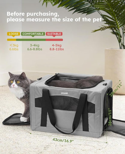 Pecute Cat Carrier Stable, Pet Carrier with Privacy Partition,Gray | Safe For Car Travel, Stable Steel Frame, Soft-Sided Pet Carrier Bag For Dogs And Cats Up To 11lbs, Foldable Design.