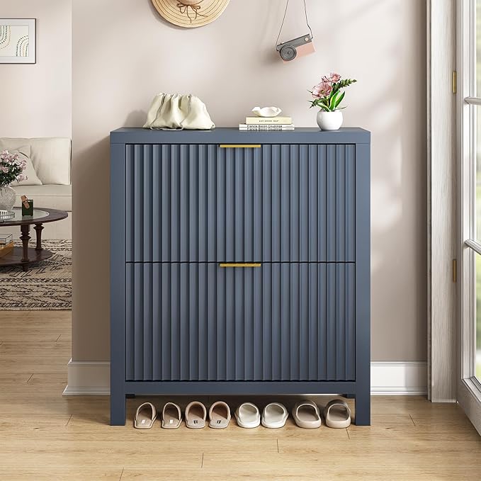 Shoe Cabinet Storage for Entryway, Fluted Shoe Cabinet