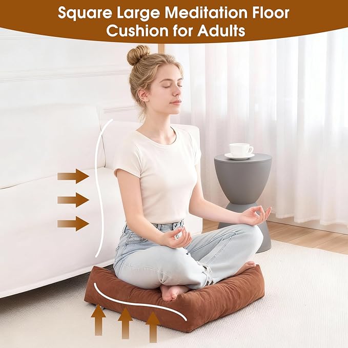 Tikuns 2Pcs Floor Pillows for Adults, 22x22 Inch Meditation Cushions, Large Square Sitting Cushion Living Room Memory Foam Pillow for Sitting (2, Navy, 22x22x4 Inch)