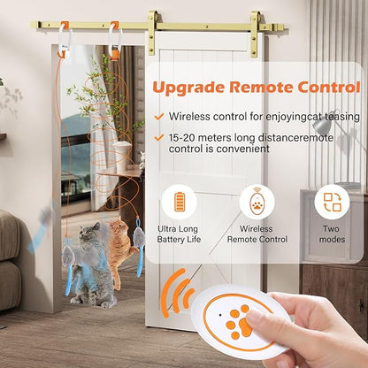 Rechargeable Electric Cat Teaser with Remote – Interactive Door Clip Toy for Cats, 2 Motion Modes (360° Spin & Irregular Jumping), Smart Auto Cat Toy for Exercise & Fun (Orange)