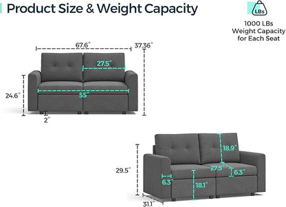 LINSY HOME Modular Sectional Sofa Oversized, Removable Cover Living Room Couches with Storage Deep Seat & Ottoman Chaise L/U Shaped Sofa Modern Couch (Beige, 2 Seats)