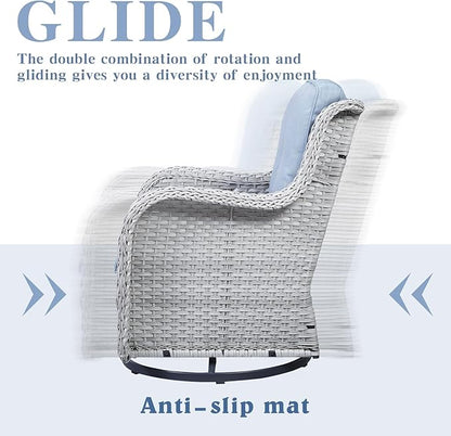 Belord Outdoor Swivel Rocker Patio Chairs Set of 3, High Back Swivel Patio Chairs Wicker Furniture Set, 2 PCS Rattan Swivel Rocking Chair with Side Table, Light Grey Wicker